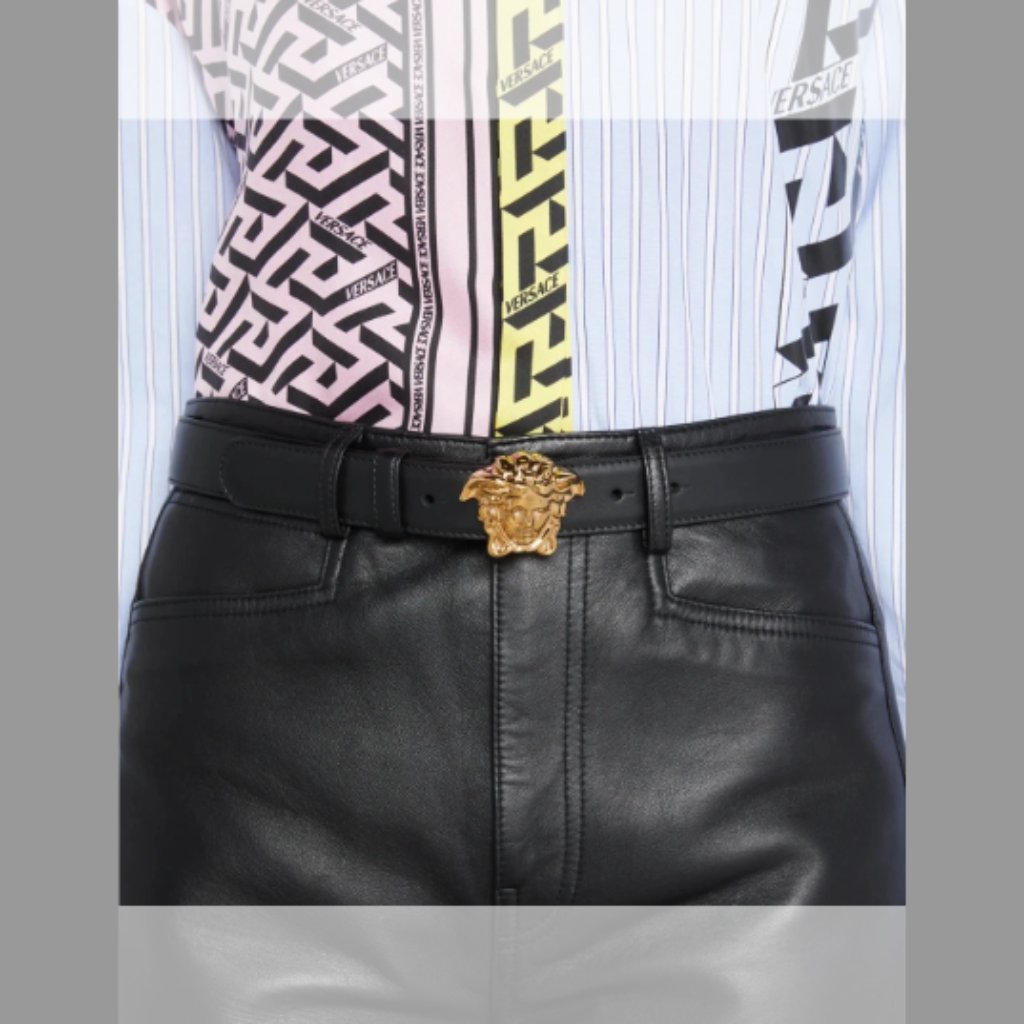 Versace La Medusa 20mm Leather Belt, Black Orig.($465) W/Tax Size: 34in / 85cm